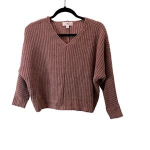 Chloe & Cyrus Tania V Neck Sweater Dark Pink Mauve Womens Size M Dolman Oversize